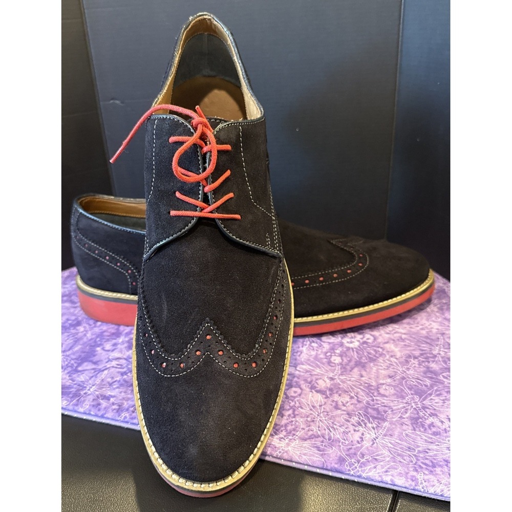 Aldo‎ Mens Size 14 Navy Blue Suede Leather Lace Up Oxford Shoes Red Sole Preppy